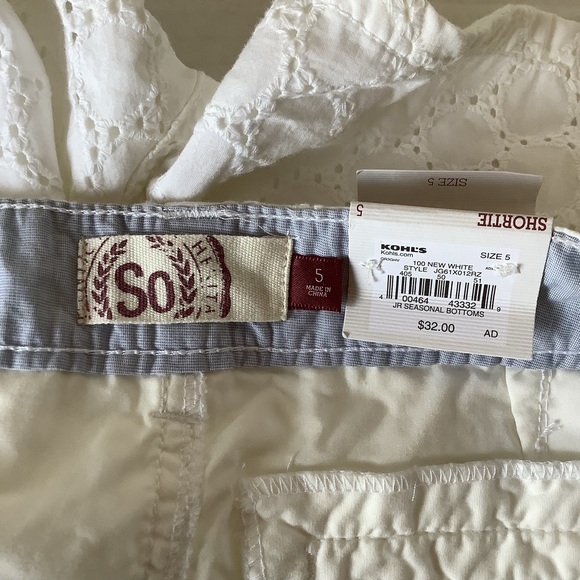 SO Shortie Low Rise Shorts White Size 5 New - Picture 10 of 14